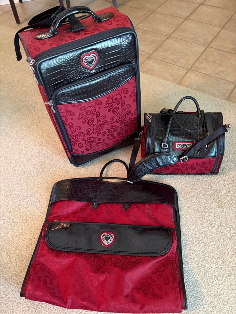 Brighton Ruby and Black, Croc embossed, luggage set